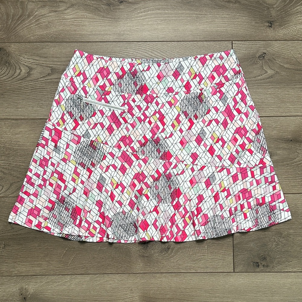 GG Blue High Rise Flounce Golf Skirt Skort Geometric Pink‎ White Size Large
